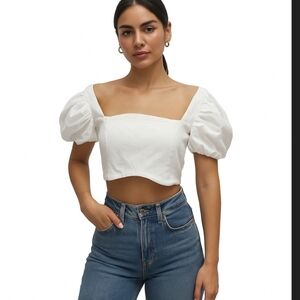 Chic White Puff Sleeve Cropped Blouse Zierra Leona